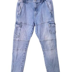 PacSun Blue Cargo Pants with Relaxed Fit‎ and Ribbed Detailing